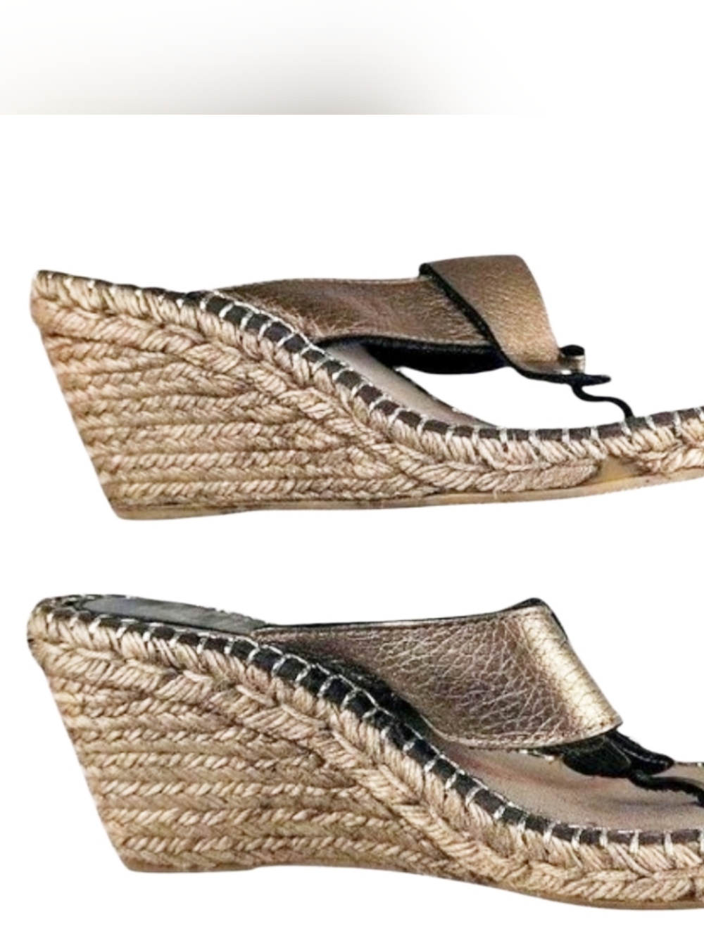 Burberry Metallic Bronze Leather Nova Check Espadrille Wedge Sandals 39 - Picture 3 of 7